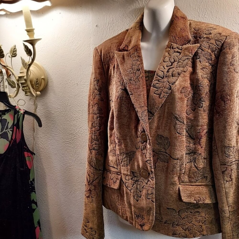 Tapestry Blazer by Grace Elements Soft Comfy 14 Women Rayon/Poly/Cotton Blend